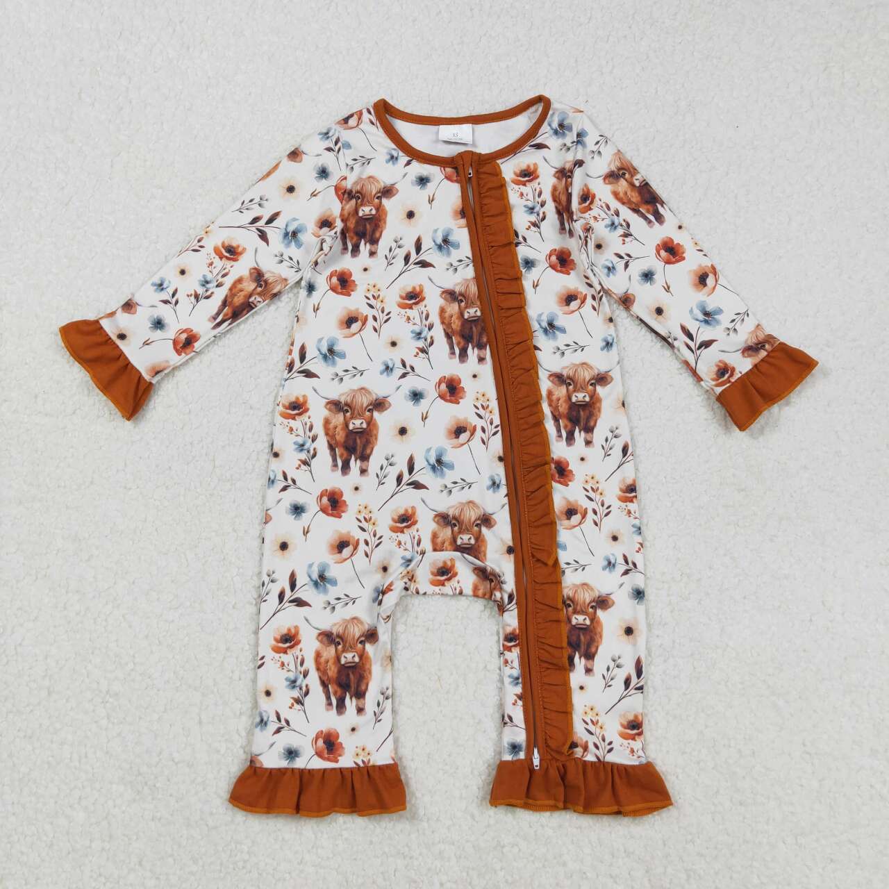 Cowgirl highland cow floral long sleeve romper
