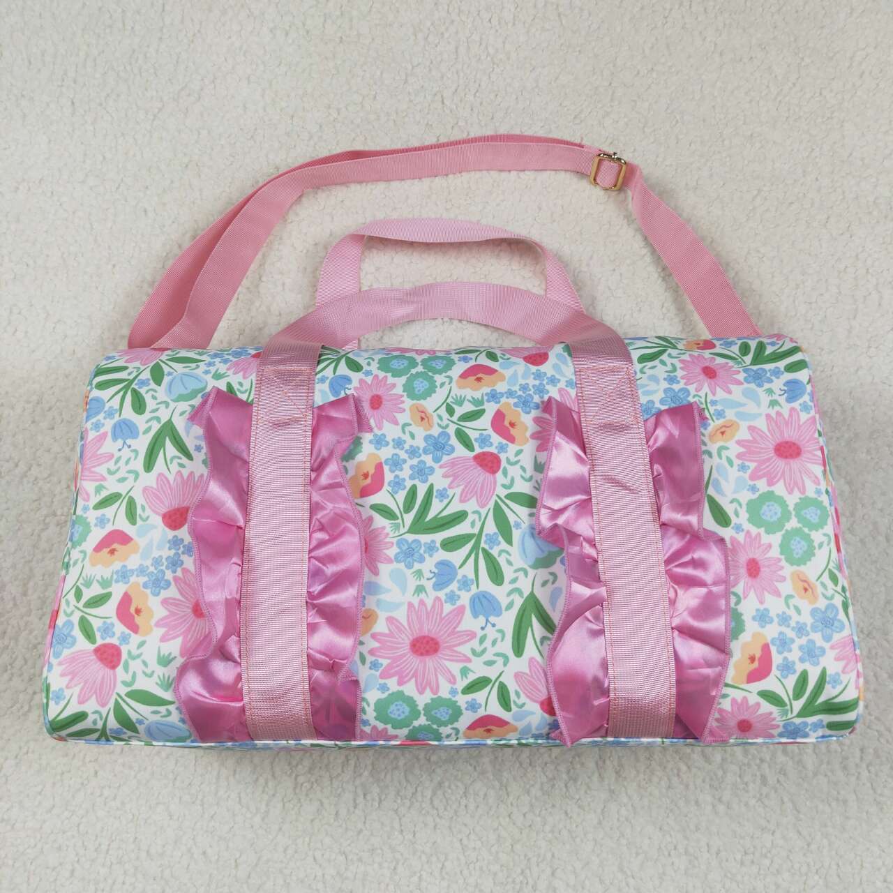 Pink flower duffel bag sports bag