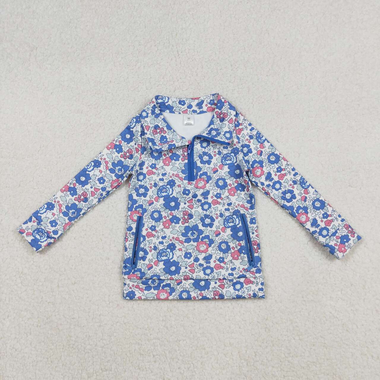 Girls pink blue floral long sleeve yoga pullover