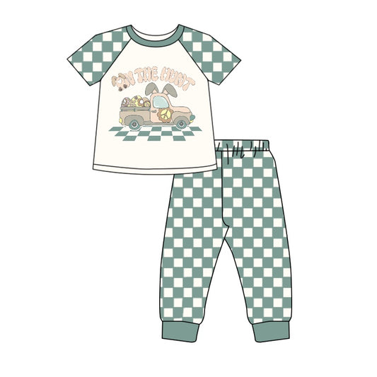 on the hunt Easter bunny green checkered outfit preorder