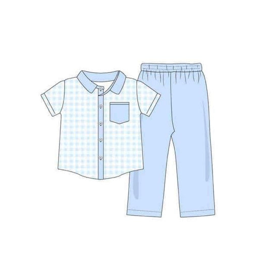 boy blue polo shirt matching pants outfit preorder