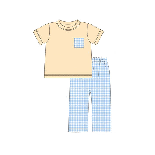 boy pocket shirt blue plaid pants outfit preorder