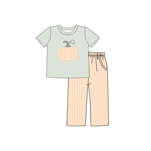 orange plaid pumpkin baby boy fall season clothing set preorder