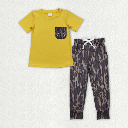 yellow pocket shirt camo leggings baby boy clothes