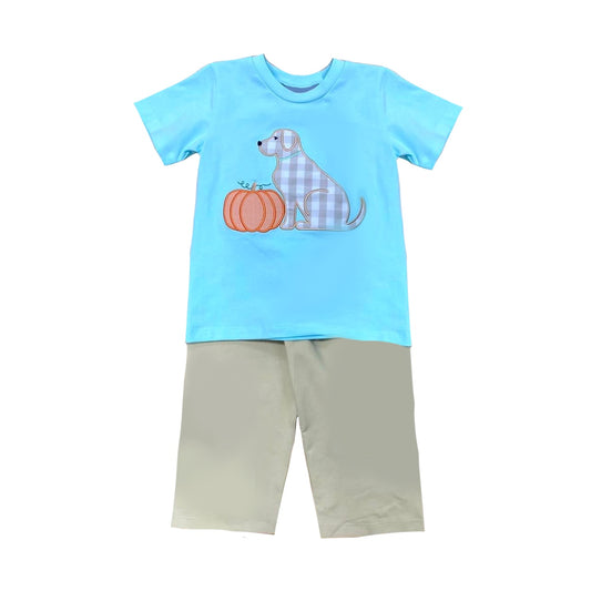 infant baby boy pumpkin dog fall season outfit preorder
