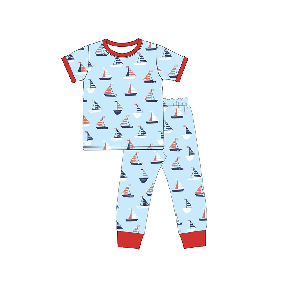 baby boy short sleeve sailboat matching pants outfit preorder