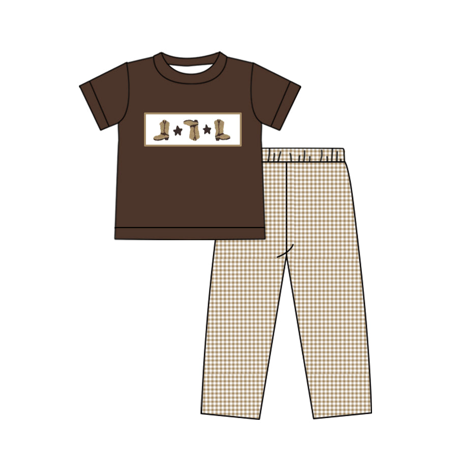 baby boy brown pocket shirt plaid pants clothes preorder