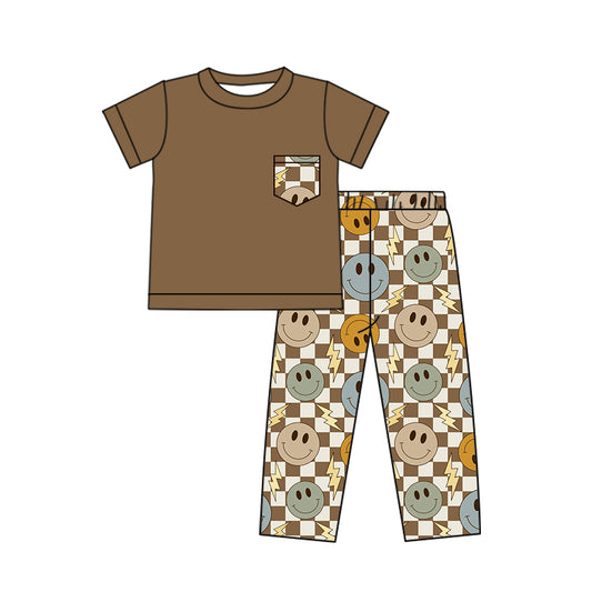 smile face khaki checkered baby boy clothes preorder