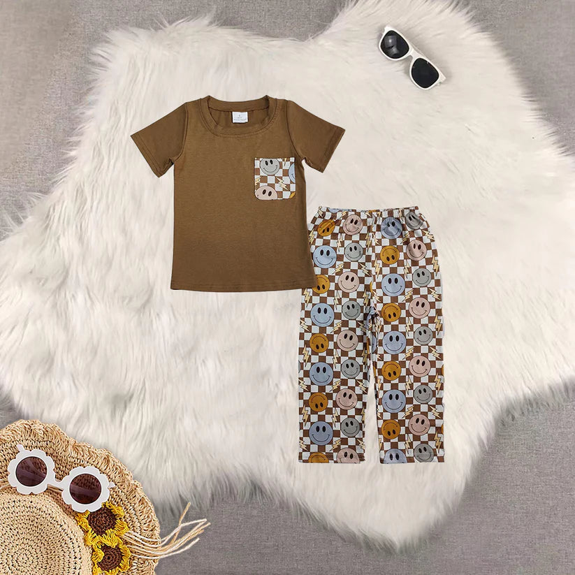smile face khaki checkered baby boy clothes