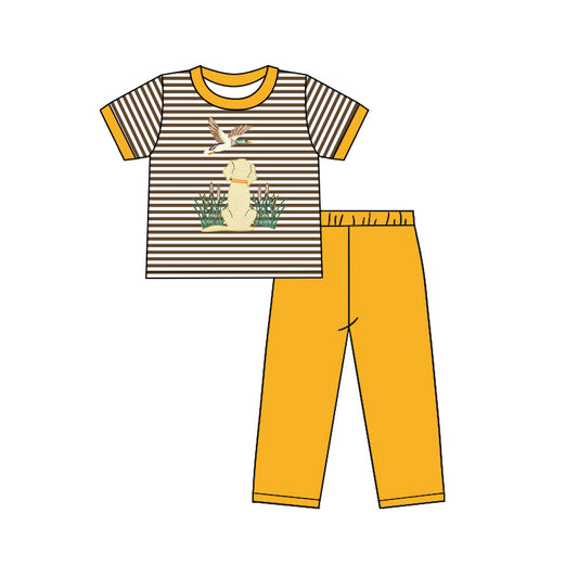 baby boy clothes brown stripes mallard duck dog outfit preorder