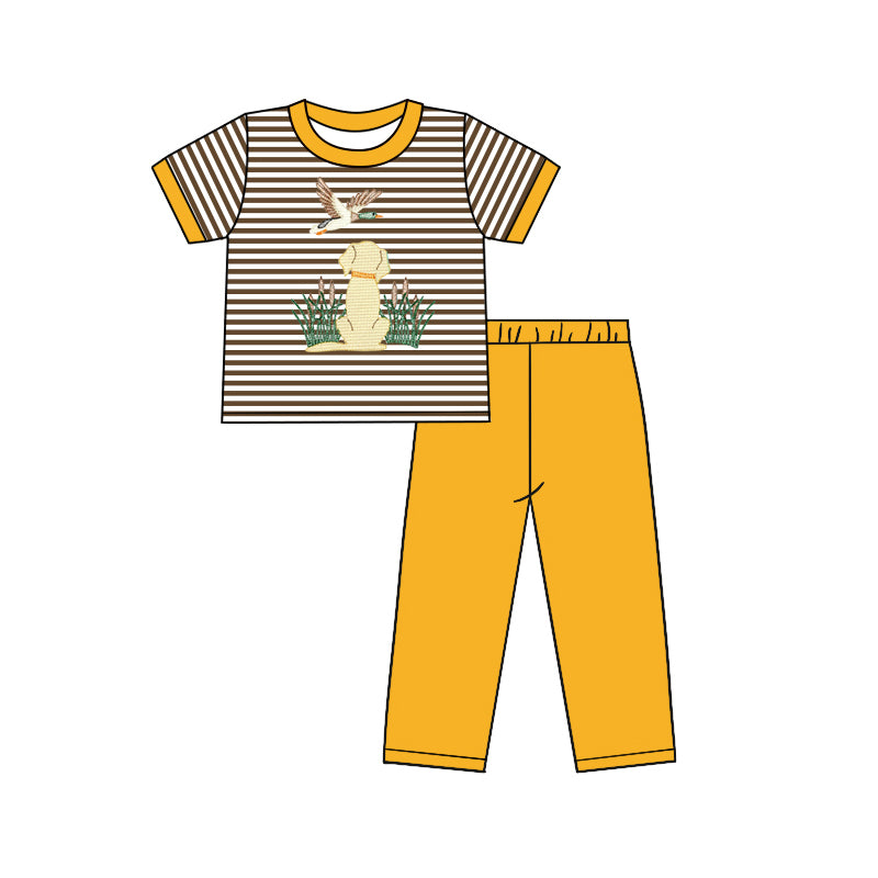 baby boy clothes brown stripes mallard duck dog outfit preorder