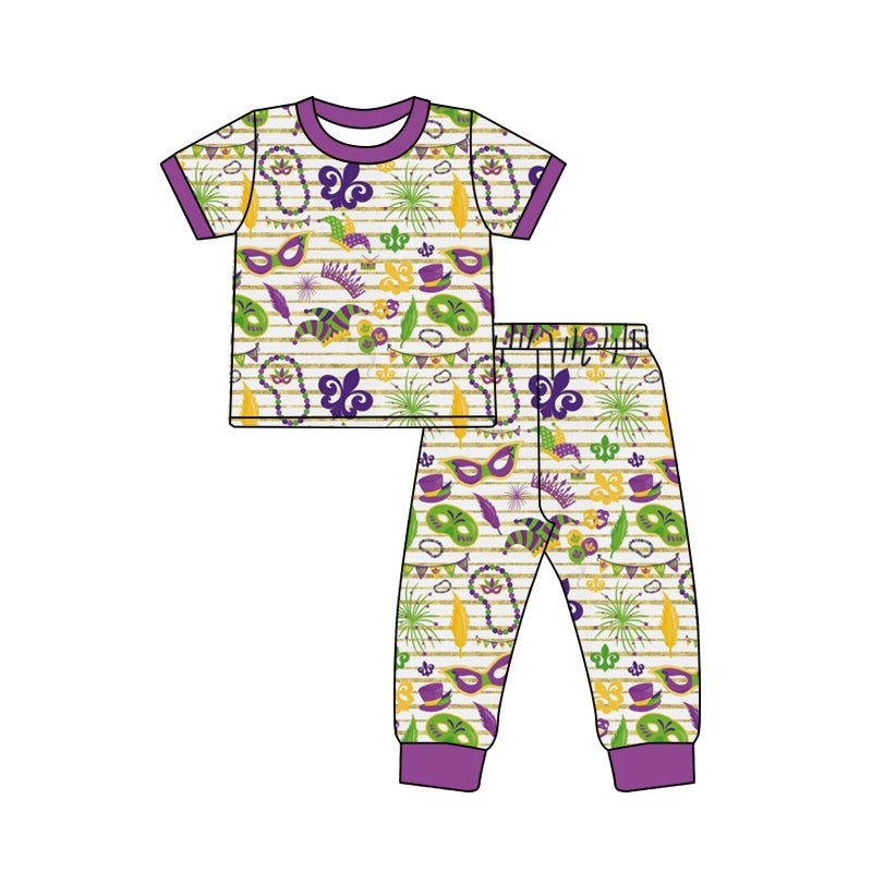 toddle baby boy Mardi Gras Mask short sleeve pajama set preorder
