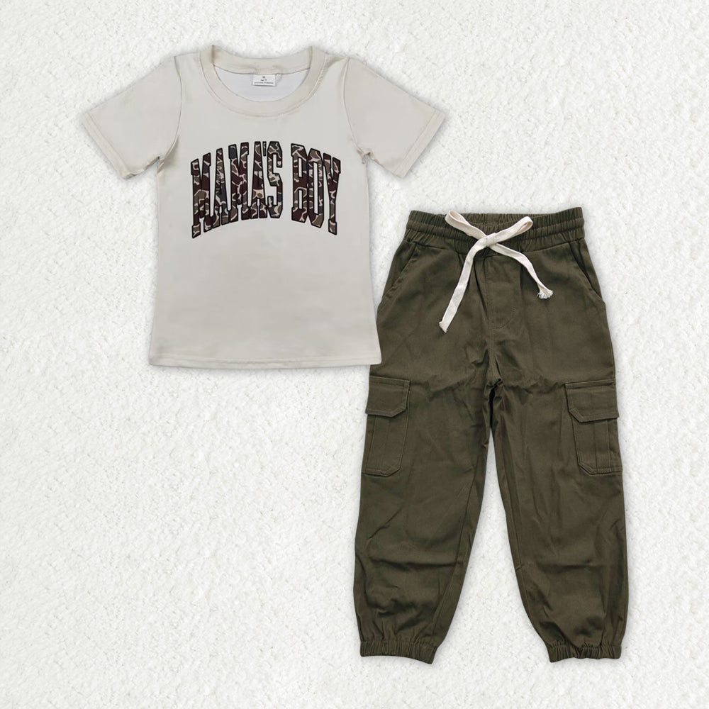 Mamas boy short sleeve top green cargo pants outfit baby clothes