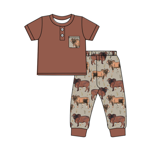 baby boy short sleeve bull pocket top matching pants clothes preorder