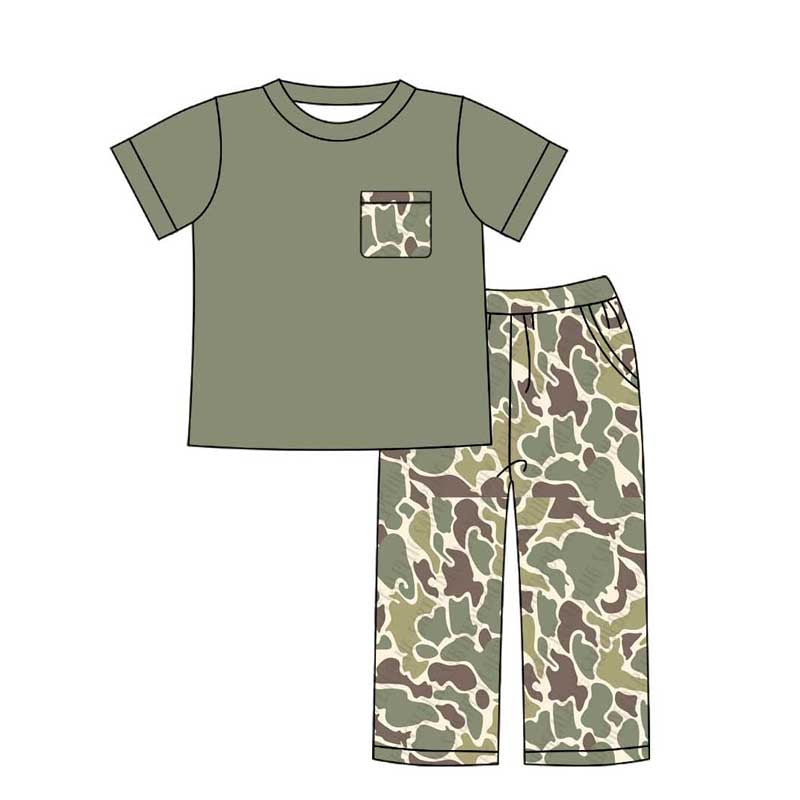 baby boy green brown camo short sleeve outfit preorder