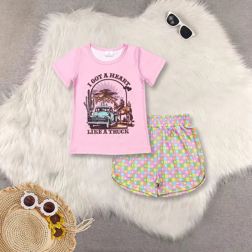 Girls western shirt matching shorts summer outfit GT0406+SS0474