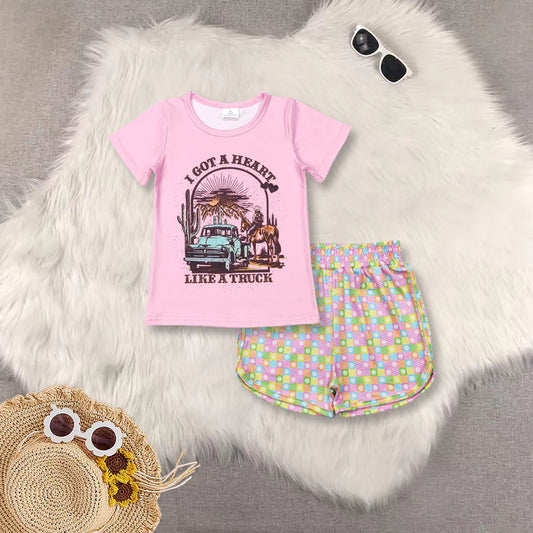 Girls western shirt matching shorts summer outfit GT0406+SS0474