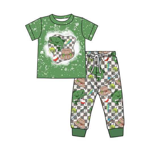 baby boy grey checkered  fishing outfit preorder