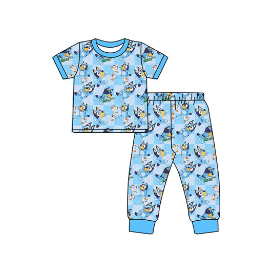 baby boy blue cartoon dog plaid design clothes preorder