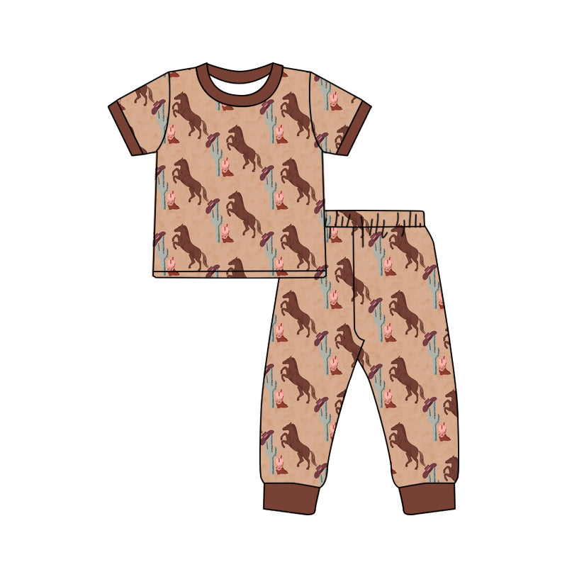 Cowboy western horse short sleeve top matching pants outfit preorder