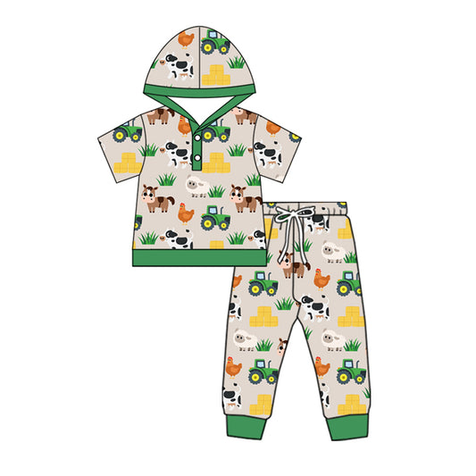 Farm animal tractor baby boy hoodie outfit preorder
