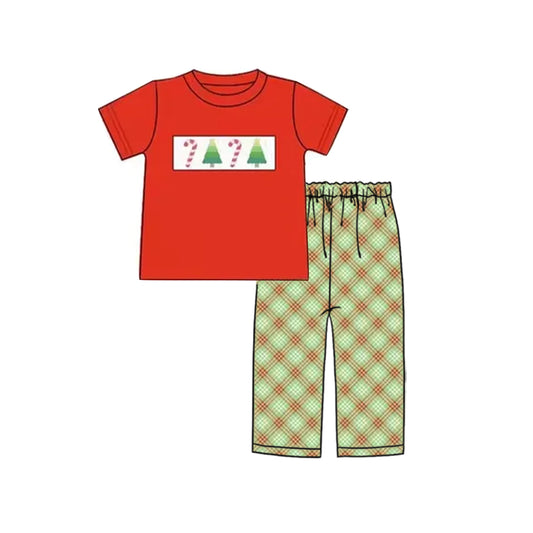Christmas candy cane tree kids boys short sleeve outfit preorder
