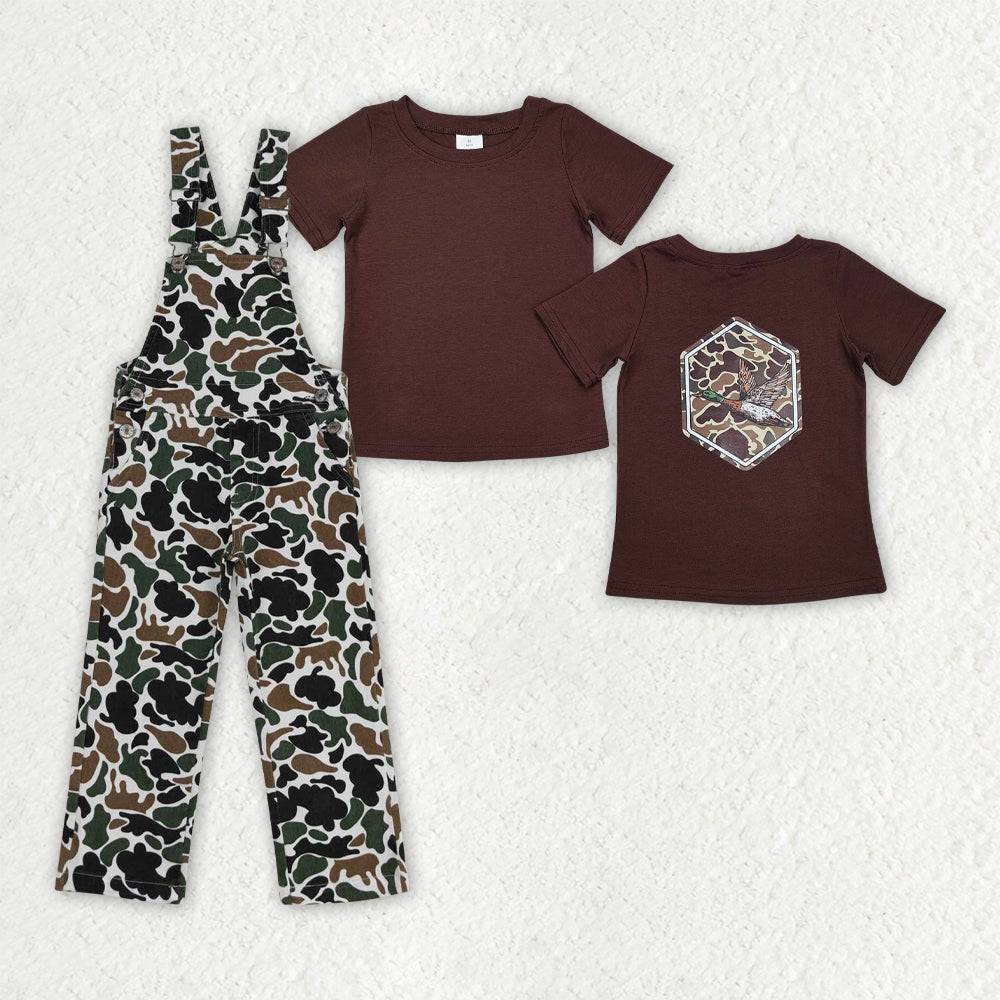 Brown top camo jeans overall 2pcs clothing set