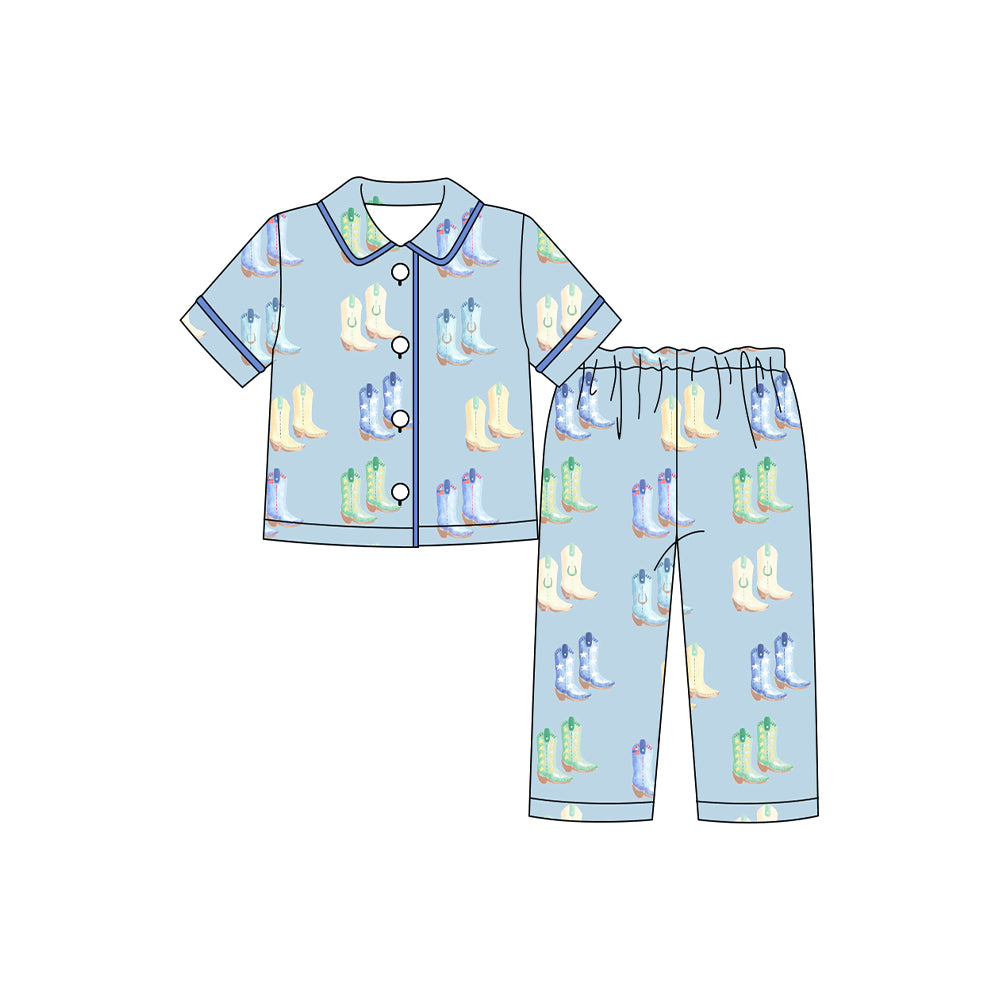 Western boots baby boy short sleeve pajama set outfit preorder