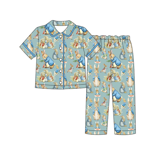 Easter bunny design boys short sleeve pajama set outfit preorder
