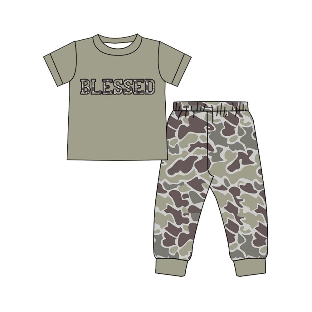 Camo blessed kids baby boy short sleeve outfit preorder