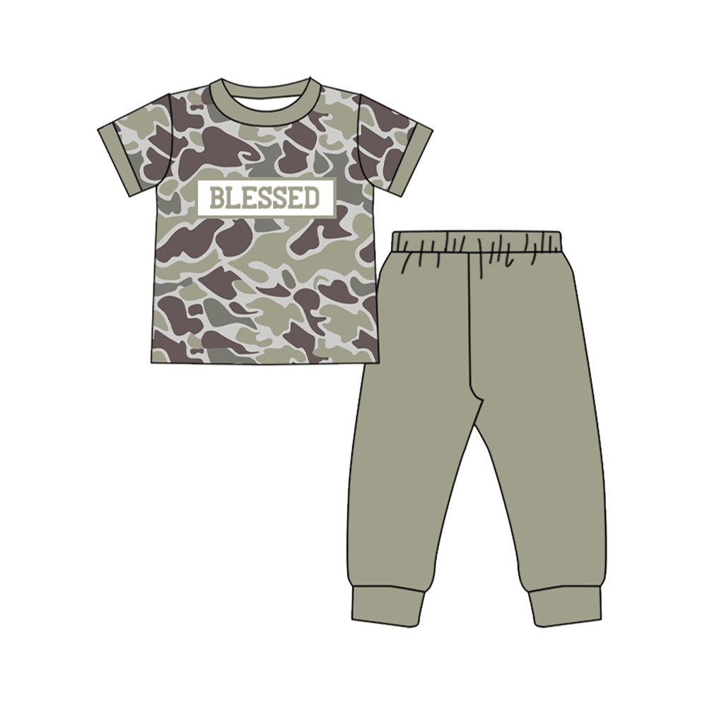 Blessed camo kids baby boy short sleeve outfit preorder