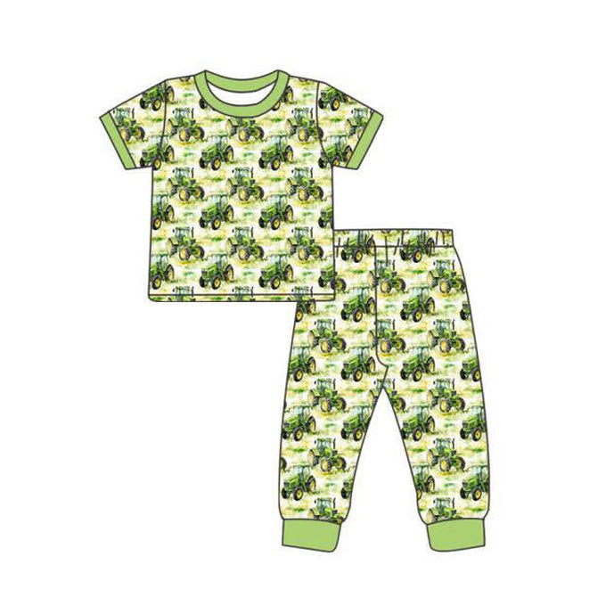 Farm tractory print short sleeve top matching pants baby boy pajama set preorder