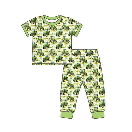 Farm tractory print short sleeve top matching pants baby boy pajama set preorder