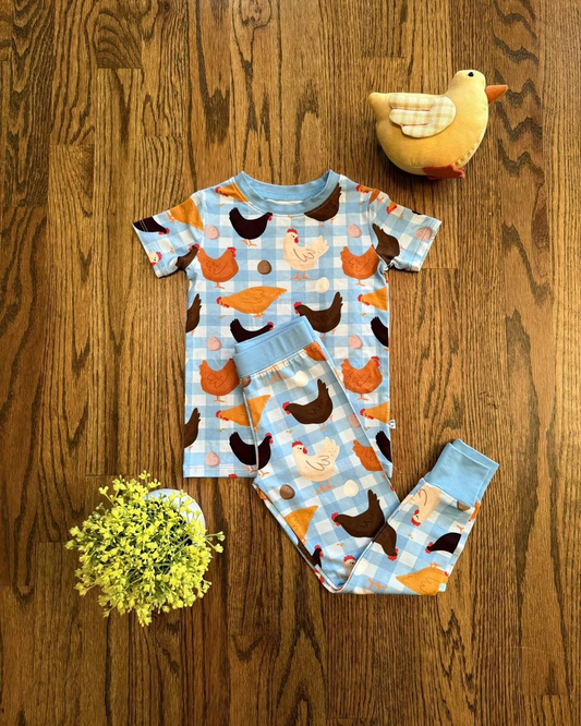 Farm chicken design boys short sleeve outfit preorder