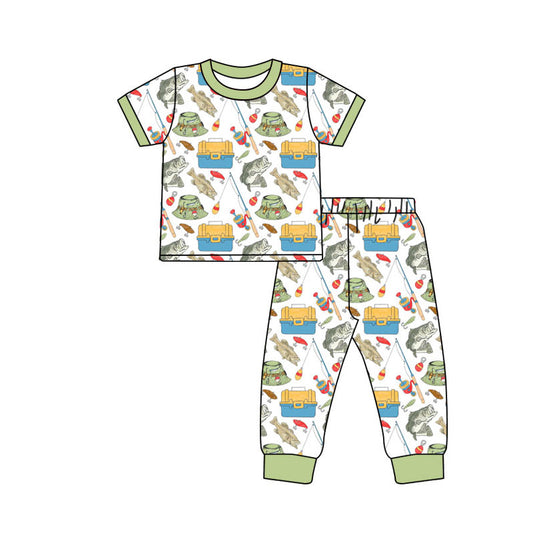 Fishing print short sleeve top matching pants kids outfit preorder
