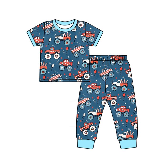 July 4th car design kids short sleeve outfit preorder
