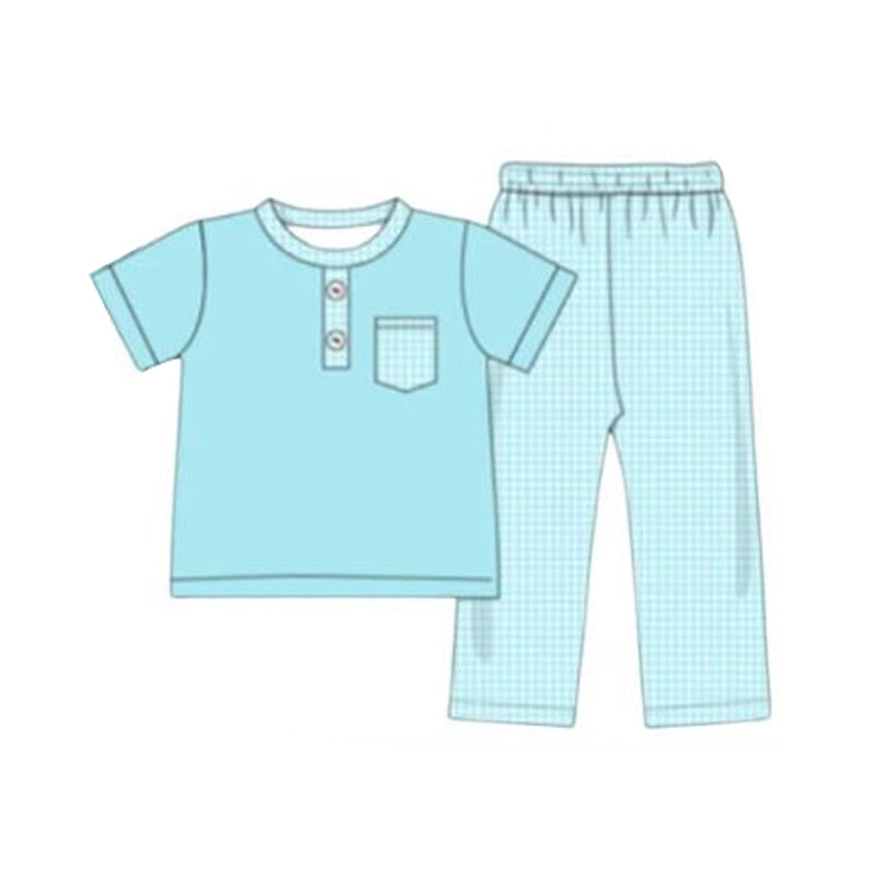 Blue pocket top matching pants kids boy outfit preorder