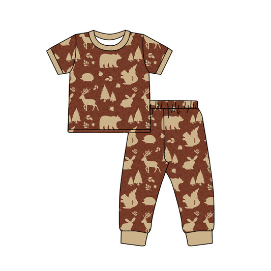 Deer bear animal print short sleeve top matching pants outfit preorder