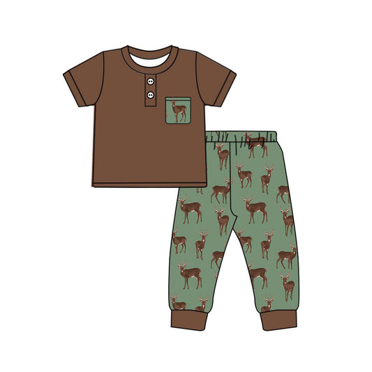 Short sleeve deer top matching pants boy summer outfit preorder