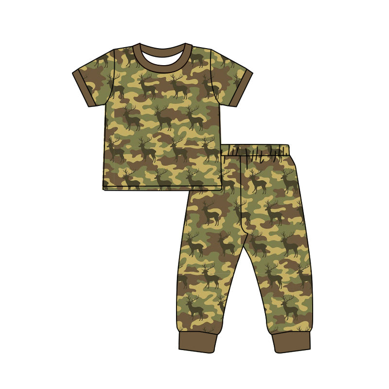 Deer camo short sleeve top matching pants boy outfit preorder