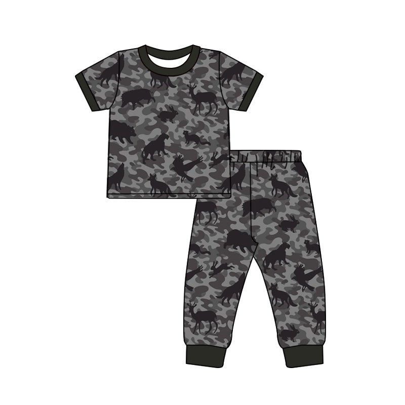 Deer rabbit camo short sleeve top matching pants boy outfit preorder