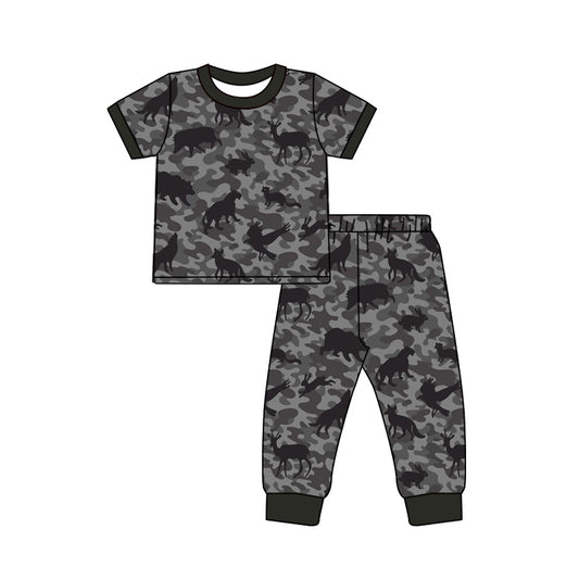 Deer rabbit camo short sleeve top matching pants boy outfit preorder