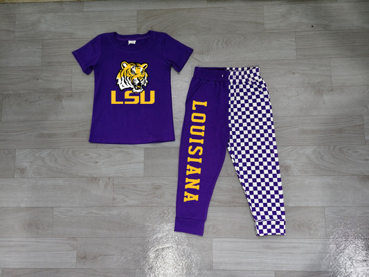Louisana print short sleeve top matching pants boy outfit preorder