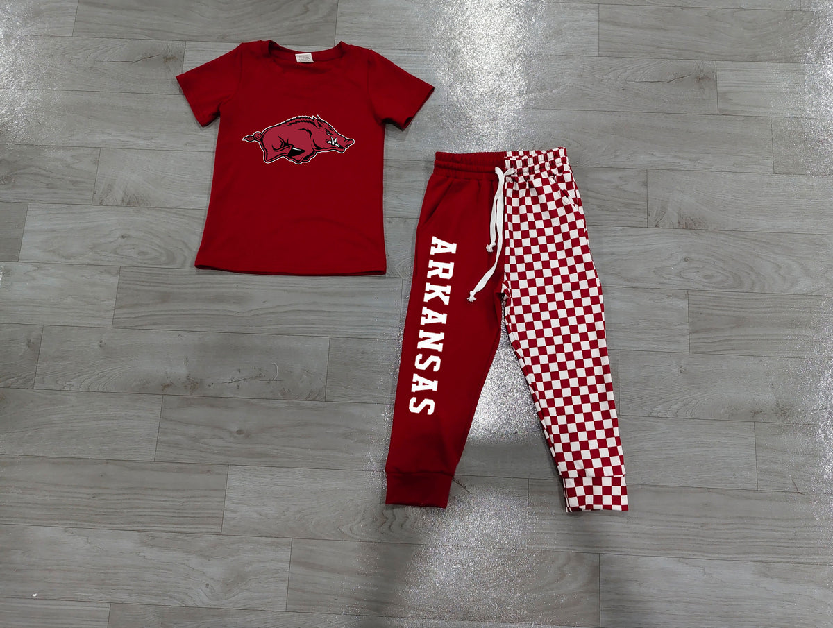 Arkansas print short sleeve top matching pants boy outfit preorder