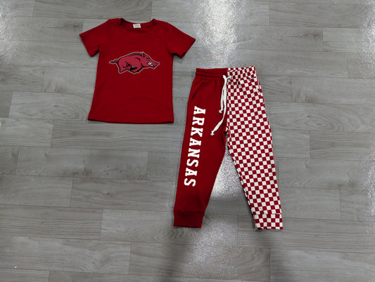 Arkansas print short sleeve top matching pants boy outfit preorder