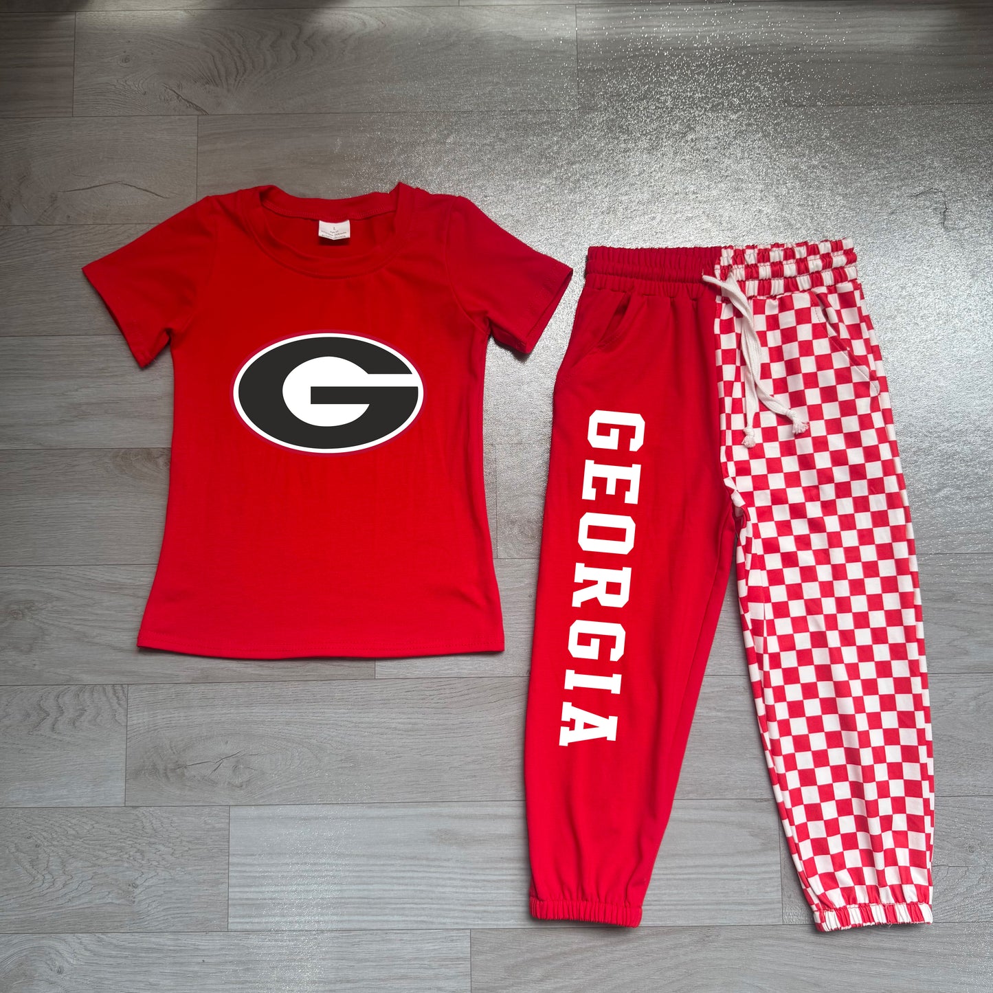 Georgia print short sleeve vinyl top matching pants boy outfit preorder