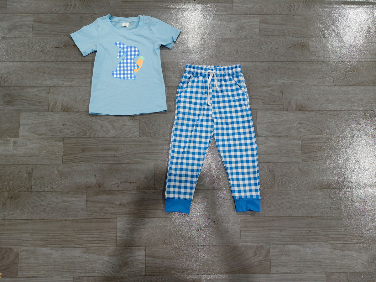 Short sleeve Easter bunny embroidery top matching pants boy outfit preorder