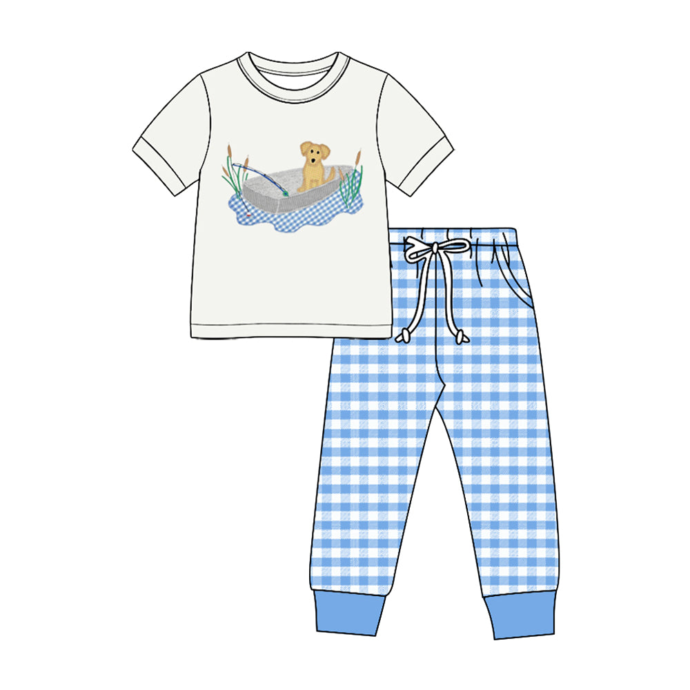 Short sleeve dog fishing top matching pants boy clothes preorder
