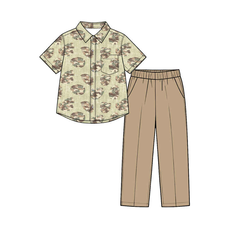 Short sleeve easter camo eggs top matching pants boy clothes preorder