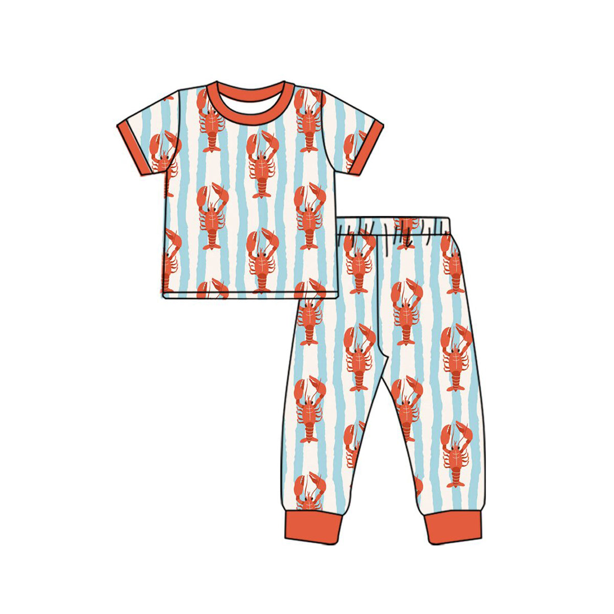 Crawfish blue stripes print boys short sleeve set outfit preorder